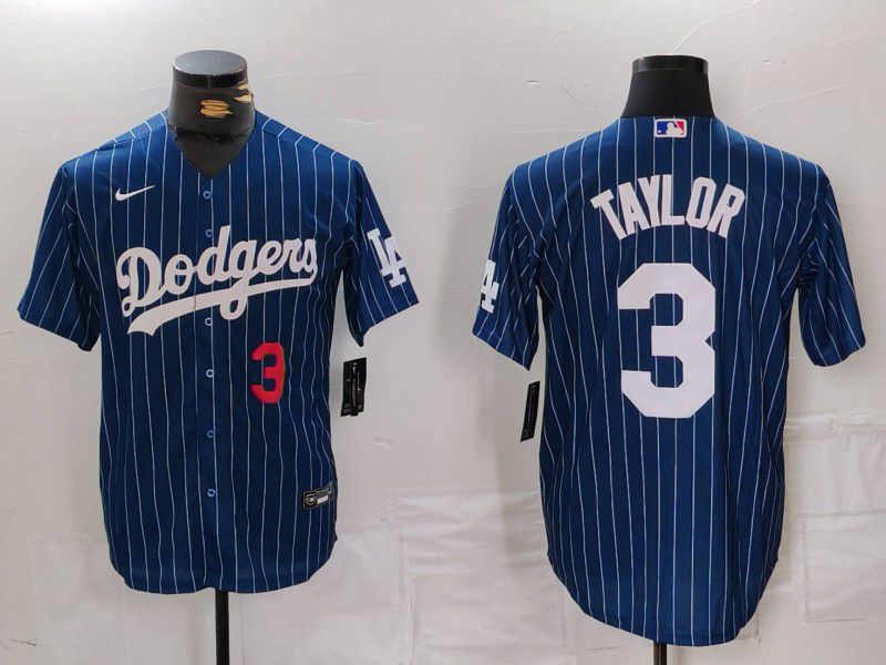 Men Los Angeles Dodgers #3 Taylor Blue Stripe Game 2024 Nike MLB Jersey style 3